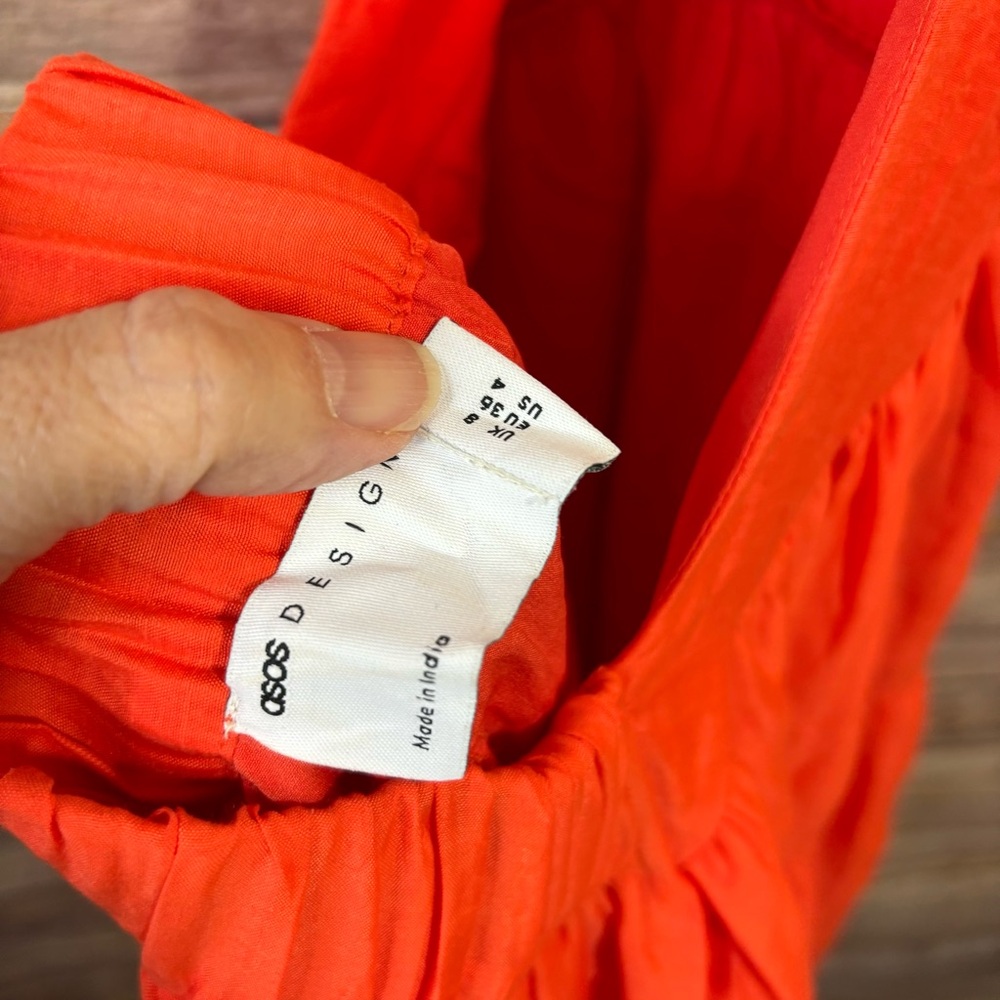 ASOS Design Orange Halter Tiered Mini Dress Size 4 D3 - Picture 7 of 10